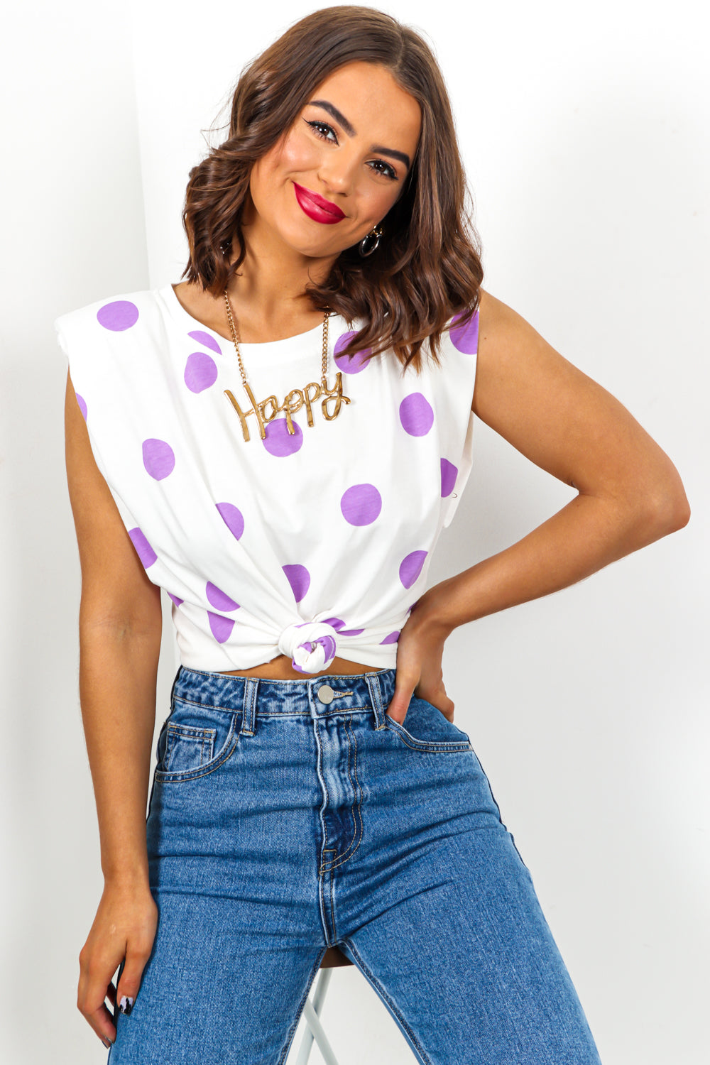 Round - White Lilac Polka Dot Top– DLSB